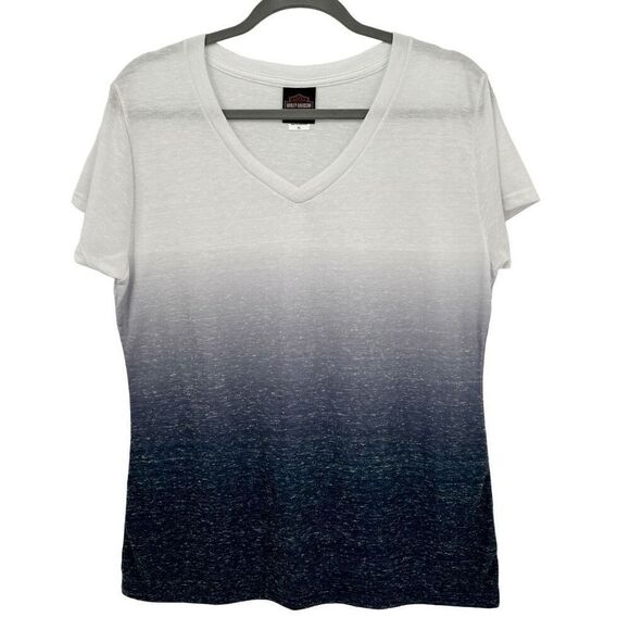Harley-Davidson Ombre V-Neck Tee Shirt Blue White Size XL - Picture 1 of 6